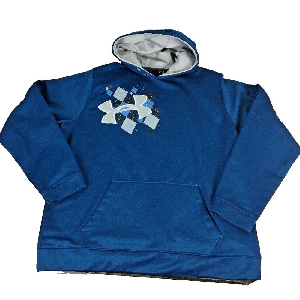 Under Armour Hoodie Mens XXL Blue Argyle Logo‎ Pullover Loose Fit Sweatshirt